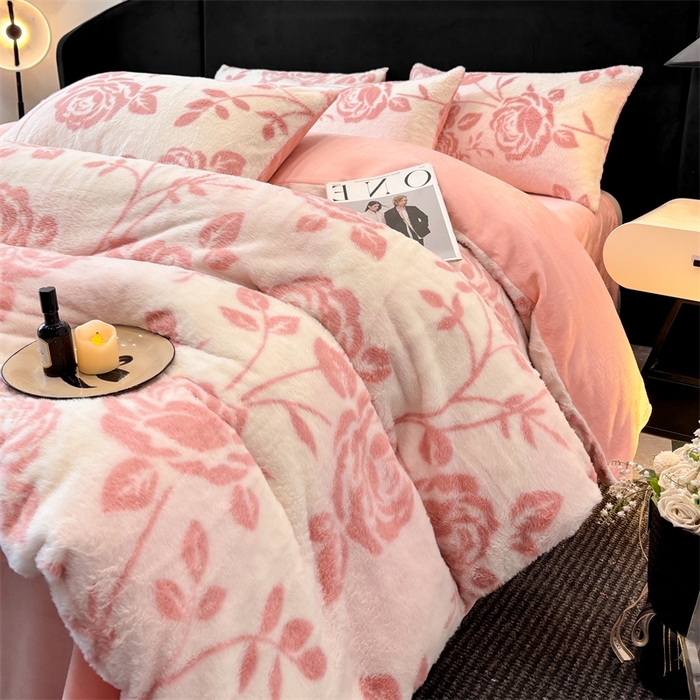91家纺网 家纺一手货源 找家纺 沐珩家纺 2026新款高克重加厚保暖兔毛绒四件套-美拉德系列 美拉德-粉蔷薇