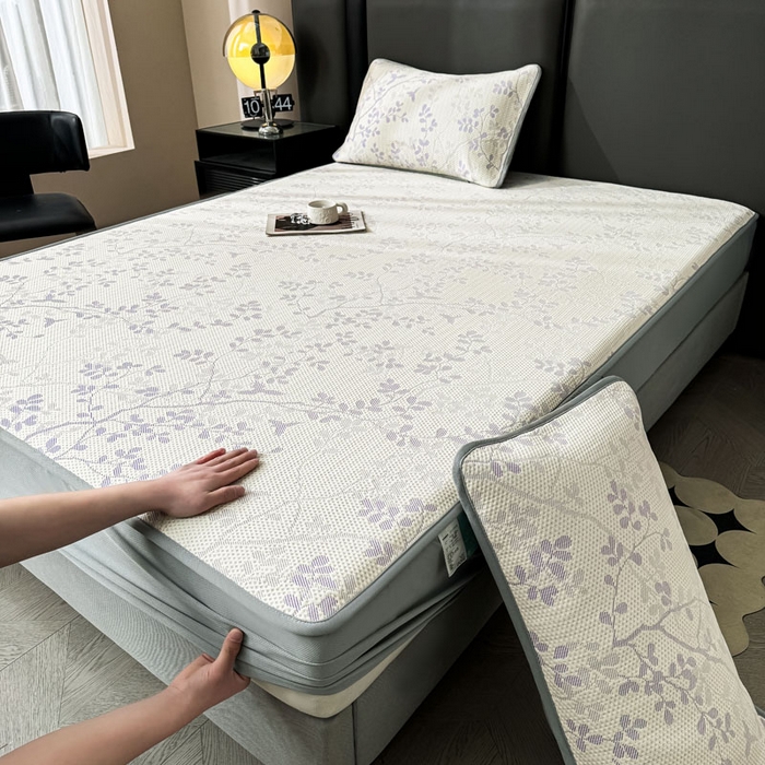 91家纺网 家纺一手货源 找家纺 凯罗 2026新款凉豆豆简约时尚风凉感豆豆凉席床席床笠-床笠款 纤藤集-夏紫