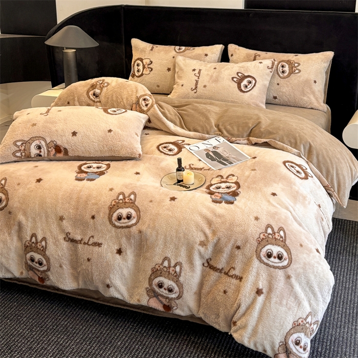 91家纺网 家纺一手货源 找家纺 沐珩家纺 2026新款高克重加厚保暖兔毛绒四件套-美拉德系列 美拉德-拉布布