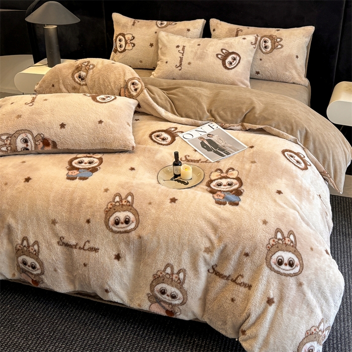 91家纺网 家纺一手货源 找家纺 沐珩家纺 2026新款高克重加厚保暖兔毛绒四件套-美拉德系列 美拉德-拉布布