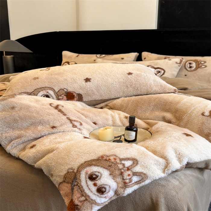 91家纺网 家纺一手货源 找家纺 沐珩家纺 2026新款高克重加厚保暖兔毛绒四件套-美拉德系列 美拉德-拉布布