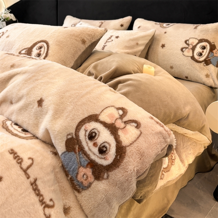 91家纺网 家纺一手货源 找家纺 沐珩家纺 2026新款高克重加厚保暖兔毛绒四件套-美拉德系列 美拉德-拉布布