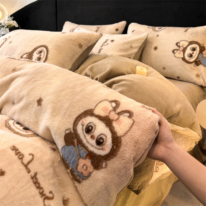 91家纺网 家纺一手货源 找家纺 沐珩家纺 2026新款高克重加厚保暖兔毛绒四件套-美拉德系列 美拉德-拉布布