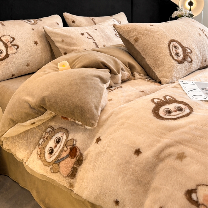 91家纺网 家纺一手货源 找家纺 沐珩家纺 2026新款高克重加厚保暖兔毛绒四件套-美拉德系列 美拉德-拉布布