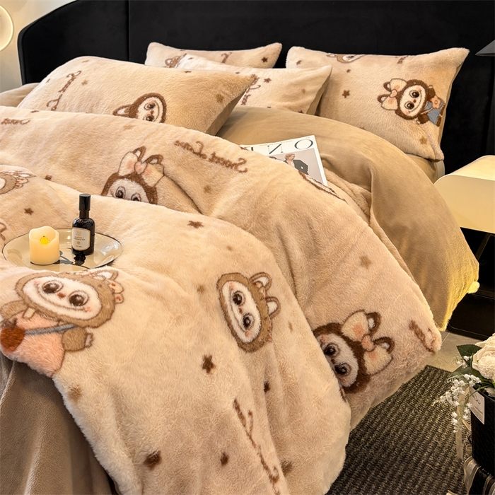 91家纺网 家纺一手货源 找家纺 沐珩家纺 2026新款高克重加厚保暖兔毛绒四件套-美拉德系列 美拉德-拉布布