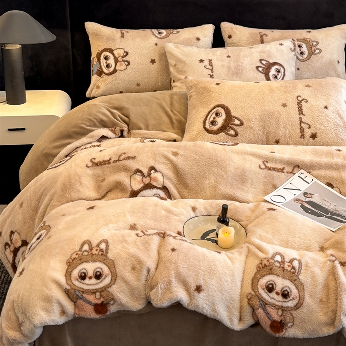 91家纺网 家纺一手货源 找家纺 沐珩家纺 2026新款高克重加厚保暖兔毛绒四件套-美拉德系列 美拉德-拉布布