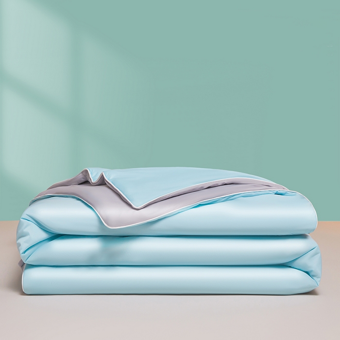 91家纺网 家纺一手货源 找家纺 织雅漫 2026新款A类云母氨纶凉感丝夏被空调被夏凉被（可供外贸跨境） 雾兰+山灰