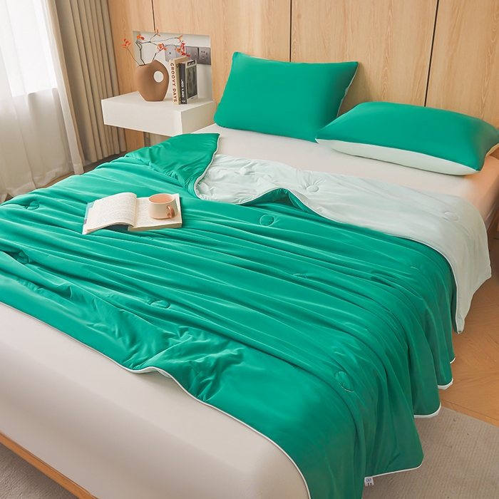 91家纺网 家纺一手货源 找家纺 织雅漫 2026新款A类云母氨纶凉感丝夏被空调被夏凉被（可供外贸跨境） 西瓜绿+云母绿