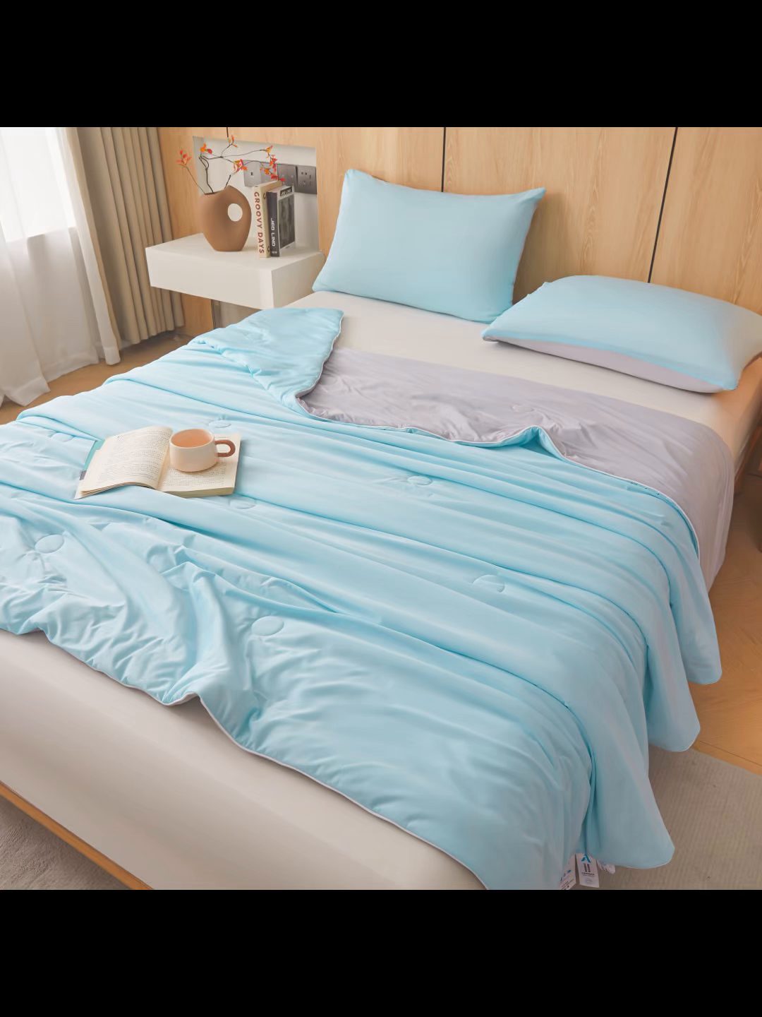 91家纺网 家纺一手货源 找家纺 织雅漫 2026新款A类云母氨纶凉感丝夏被空调被夏凉被（可供外贸跨境） 雾兰+山灰