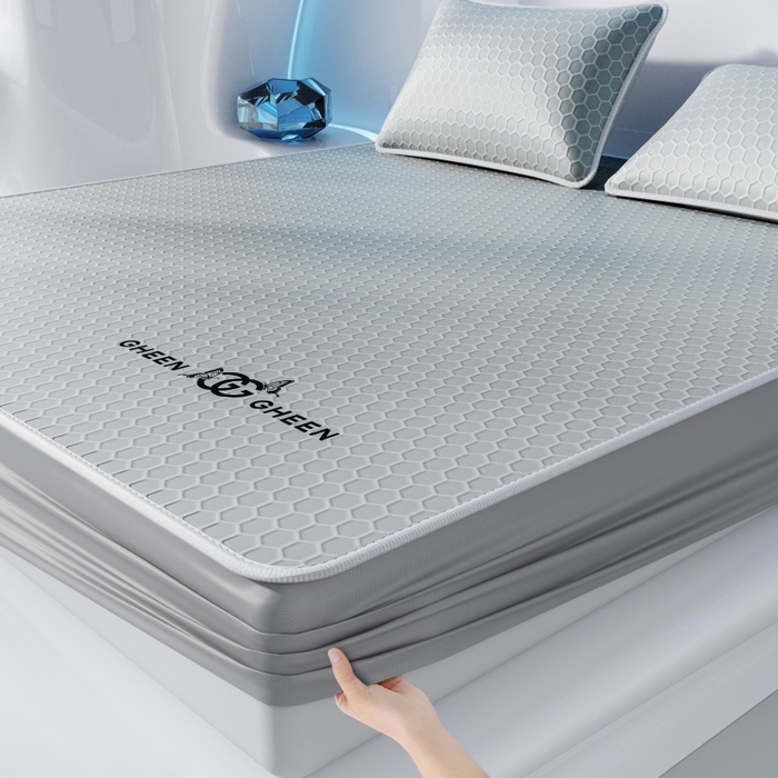 91家纺网 家纺一手货源 找家纺 福来临家纺 2026新款蜂窝科技凉感席-床笠款 蜂窝款-浅灰床笠款