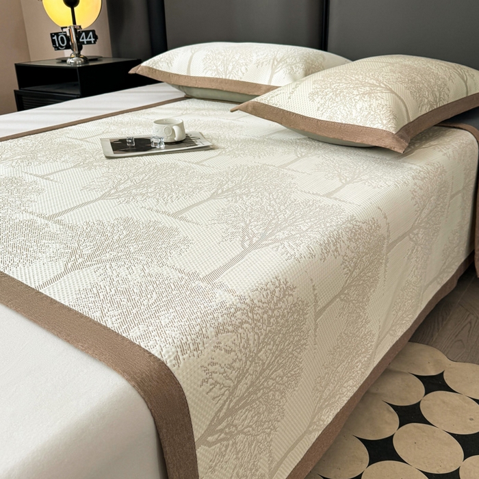 91家纺网 家纺一手货源 找家纺 凯罗 2026新款凉豆豆简约时尚风凉感豆豆凉席床席床笠-床席款 发财树-奶咖