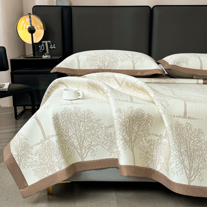 91家纺网 家纺一手货源 找家纺 凯罗 2026新款凉豆豆简约时尚风凉感豆豆凉席床席床笠-床席款 发财树-奶咖