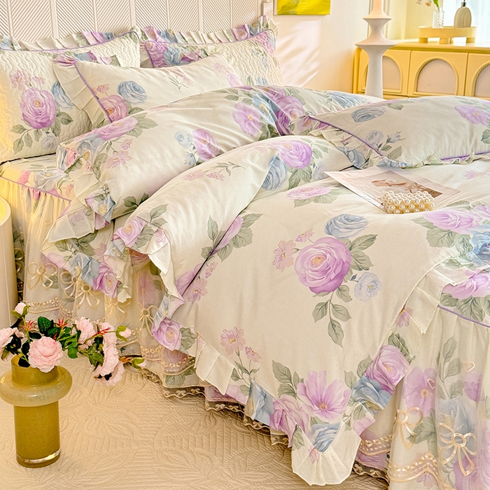 91家纺网 家纺一手货源 找家纺 （总）美达家纺 2025新款亲肤舒适全棉公主风单床裙四件套