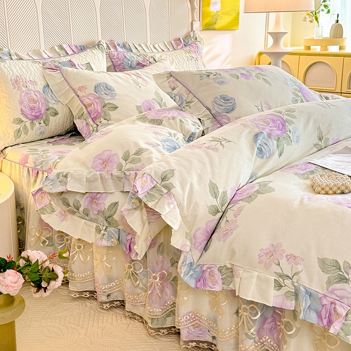 91家纺网 家纺一手货源 找家纺 （总）美达家纺 2025新款亲肤舒适全棉公主风单床裙四件套