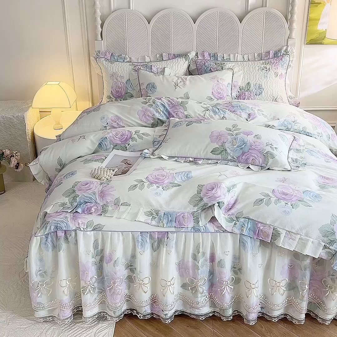 91家纺网 家纺一手货源 找家纺 （总）美达家纺 2025新款亲肤舒适全棉公主风单床裙四件套