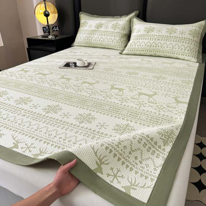 91家纺网 家纺一手货源 找家纺 凯罗 2026新款凉豆豆简约时尚风凉感豆豆凉席床席床笠-床席款 鹿漫漫-薄荷绿