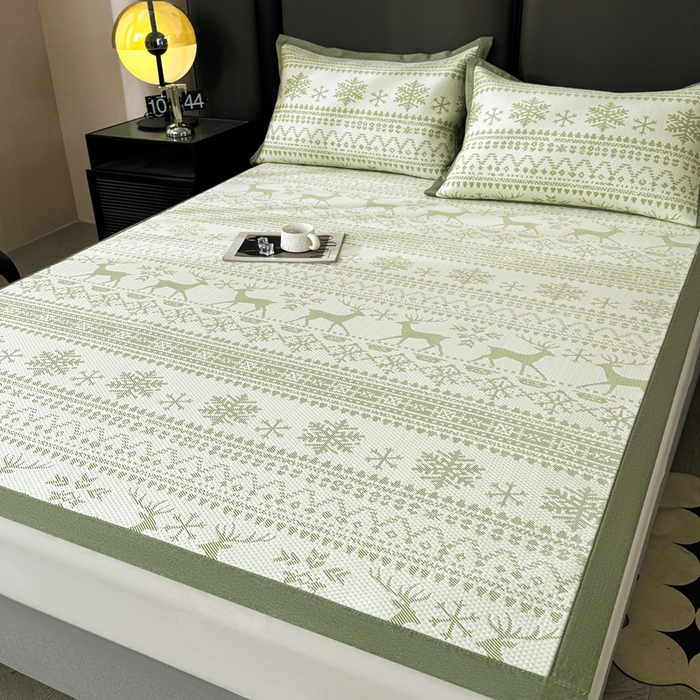 91家纺网 家纺一手货源 找家纺 凯罗 2026新款凉豆豆简约时尚风凉感豆豆凉席床席床笠-床席款 鹿漫漫-薄荷绿