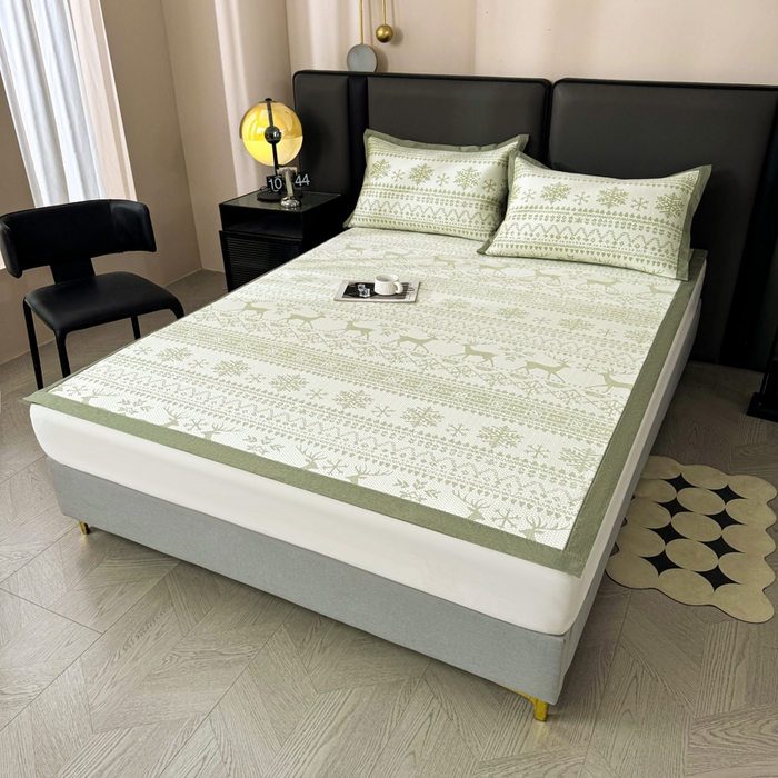 91家纺网 家纺一手货源 找家纺 凯罗 2026新款凉豆豆简约时尚风凉感豆豆凉席床席床笠-床席款 鹿漫漫-薄荷绿