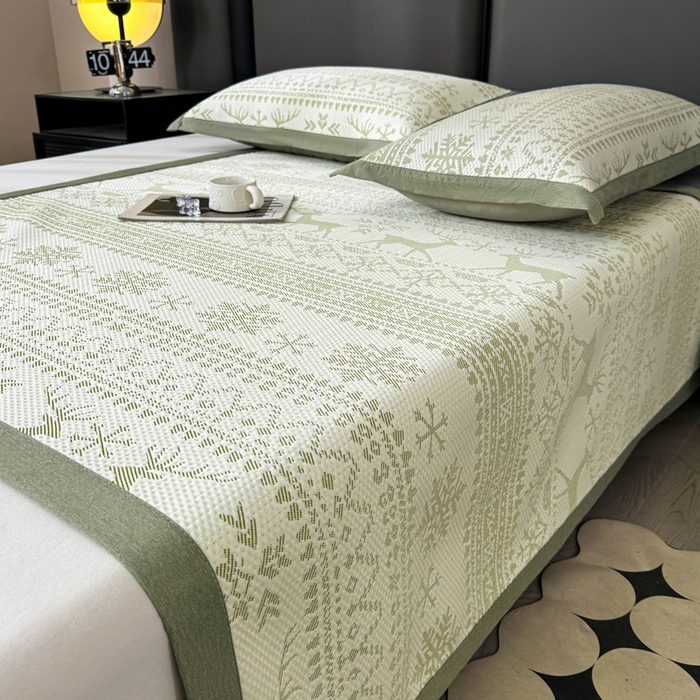 91家纺网 家纺一手货源 找家纺 凯罗 2026新款凉豆豆简约时尚风凉感豆豆凉席床席床笠-床席款 鹿漫漫-薄荷绿