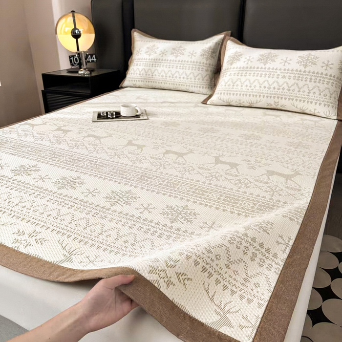 91家纺网 家纺一手货源 找家纺 凯罗 2026新款凉豆豆简约时尚风凉感豆豆凉席床席床笠-床席款 鹿漫漫-奶咖