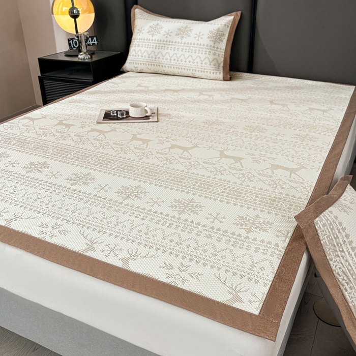 91家纺网 家纺一手货源 找家纺 凯罗 2026新款凉豆豆简约时尚风凉感豆豆凉席床席床笠-床席款 鹿漫漫-奶咖