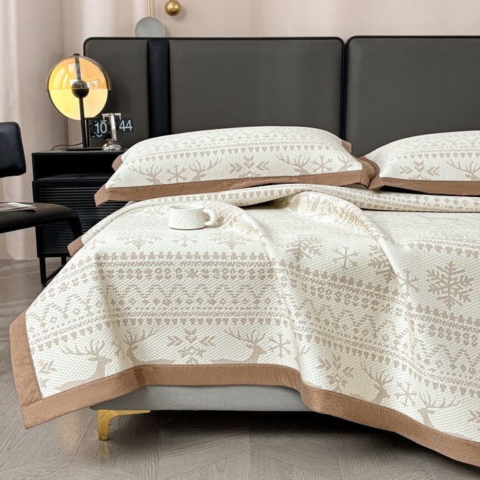 91家纺网 家纺一手货源 找家纺 凯罗 2026新款凉豆豆简约时尚风凉感豆豆凉席床席床笠-床席款 鹿漫漫-奶咖