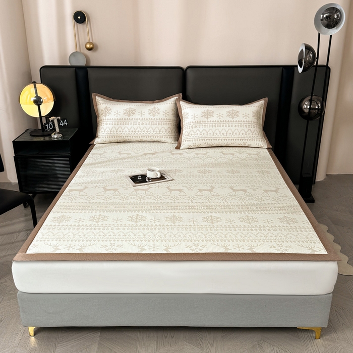 91家纺网 家纺一手货源 找家纺 凯罗 2026新款凉豆豆简约时尚风凉感豆豆凉席床席床笠-床席款 鹿漫漫-奶咖