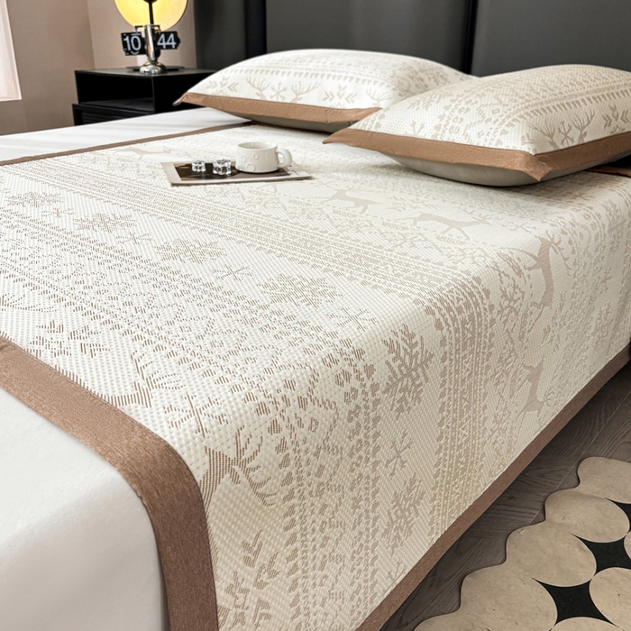 91家纺网 家纺一手货源 找家纺 凯罗 2026新款凉豆豆简约时尚风凉感豆豆凉席床席床笠-床席款 鹿漫漫-奶咖