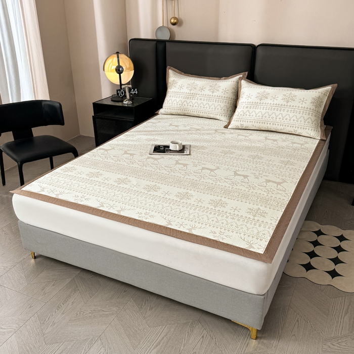 91家纺网 家纺一手货源 找家纺 凯罗 2026新款凉豆豆简约时尚风凉感豆豆凉席床席床笠-床席款 鹿漫漫-奶咖