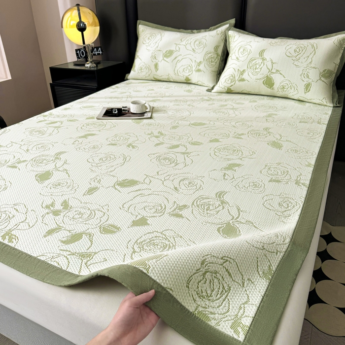 91家纺网 家纺一手货源 找家纺 凯罗 2026新款凉豆豆简约时尚风凉感豆豆凉席床席床笠-床席款 曼塔玫瑰-碧绿