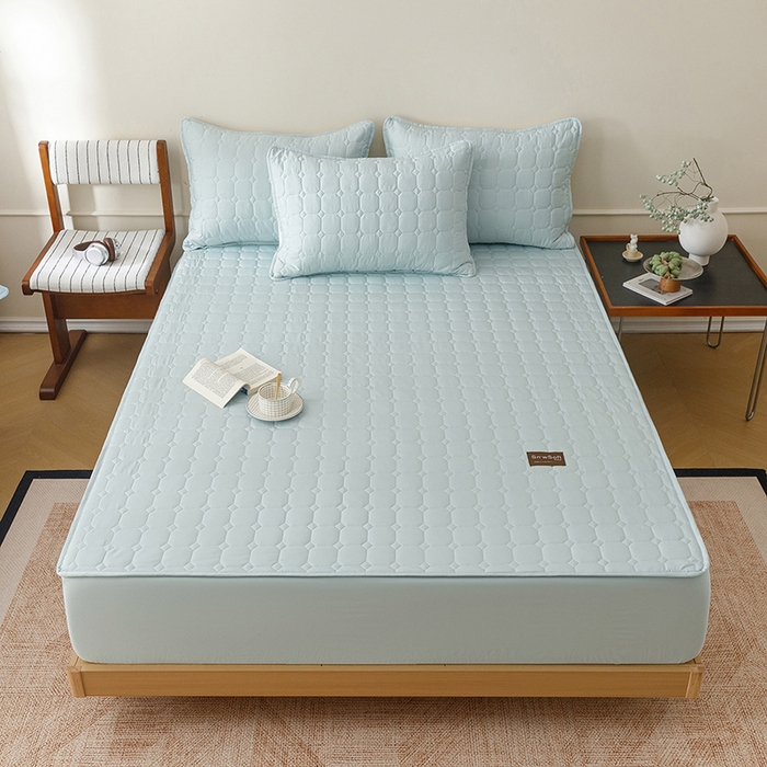 91家纺网 家纺一手货源 找家纺 （总）胜权家纺 2026新款A类雪融丝凉感夹棉床笠可调节松紧活扣凉席