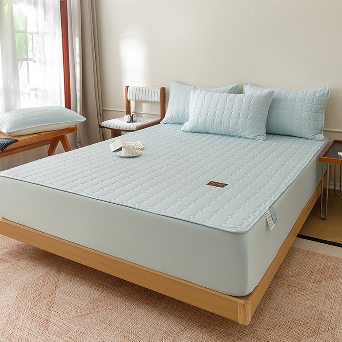 91家纺网 家纺一手货源 找家纺 （总）胜权家纺 2026新款A类雪融丝凉感夹棉床笠可调节松紧活扣凉席