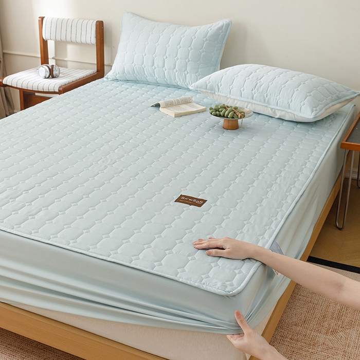 91家纺网 家纺一手货源 找家纺 （总）胜权家纺 2026新款A类雪融丝凉感夹棉床笠可调节松紧活扣凉席