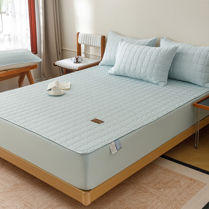 91家纺网 家纺一手货源 找家纺 （总）胜权家纺 2026新款A类雪融丝凉感夹棉床笠可调节松紧活扣凉席