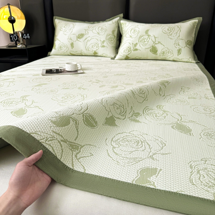 91家纺网 家纺一手货源 找家纺 凯罗 2026新款凉豆豆简约时尚风凉感豆豆凉席床席床笠-床席款 曼塔玫瑰-碧绿