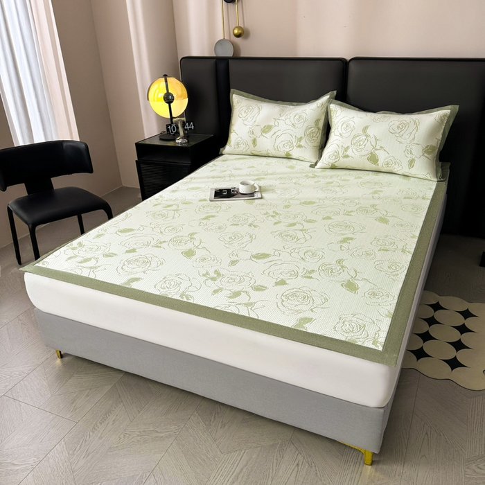 91家纺网 家纺一手货源 找家纺 凯罗 2026新款凉豆豆简约时尚风凉感豆豆凉席床席床笠-床席款 曼塔玫瑰-碧绿