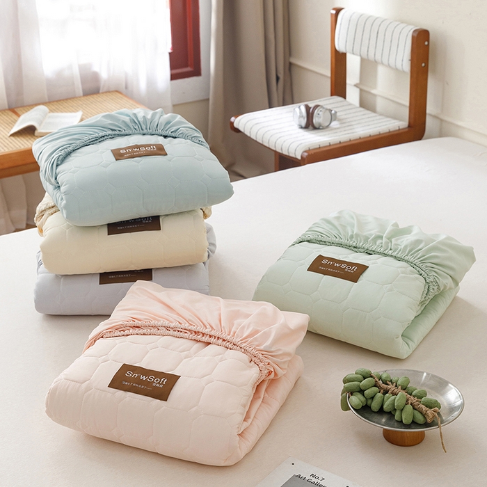 91家纺网 家纺一手货源 找家纺 （总）胜权家纺 2026新款A类雪融丝凉感夹棉床笠可调节松紧活扣凉席