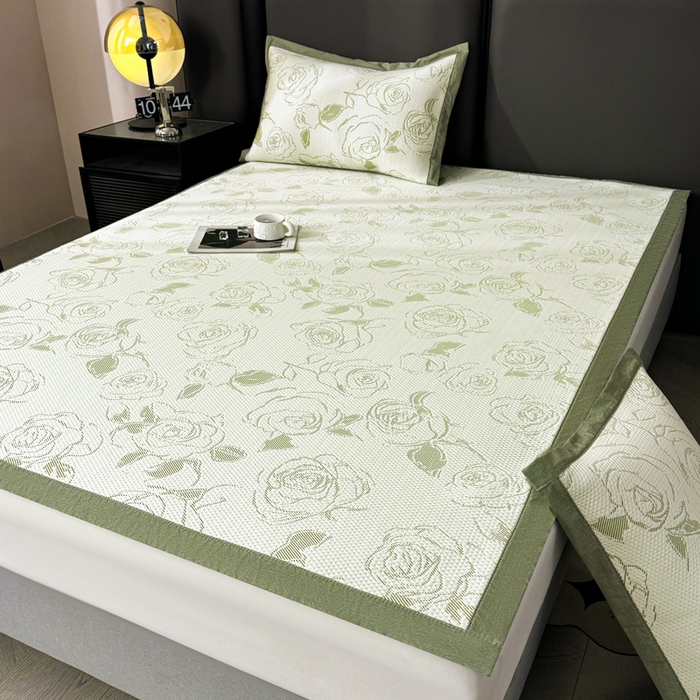 91家纺网 家纺一手货源 找家纺 凯罗 2026新款凉豆豆简约时尚风凉感豆豆凉席床席床笠-床席款 曼塔玫瑰-碧绿