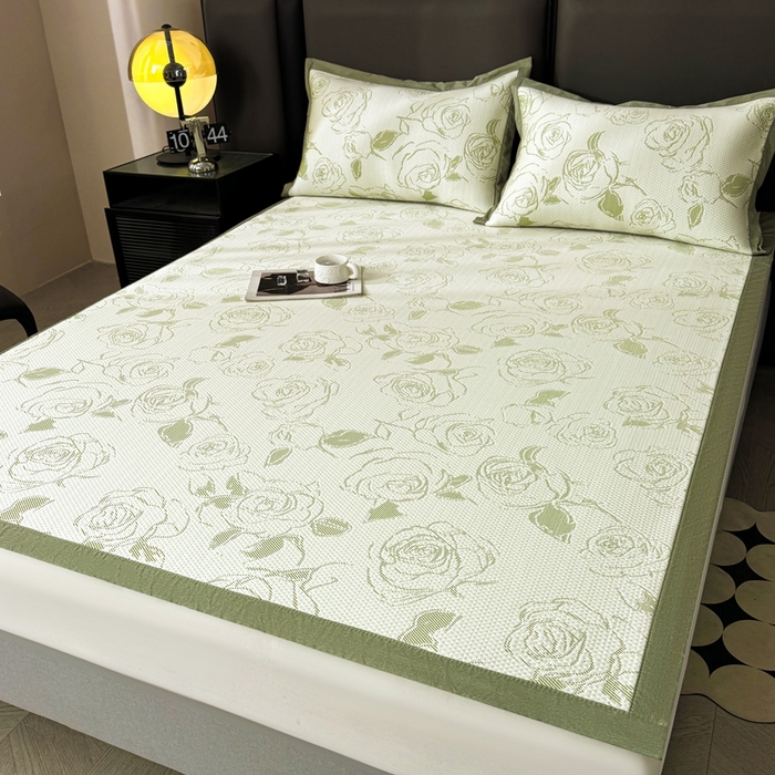 91家纺网 家纺一手货源 找家纺 凯罗 2026新款凉豆豆简约时尚风凉感豆豆凉席床席床笠-床席款 曼塔玫瑰-碧绿