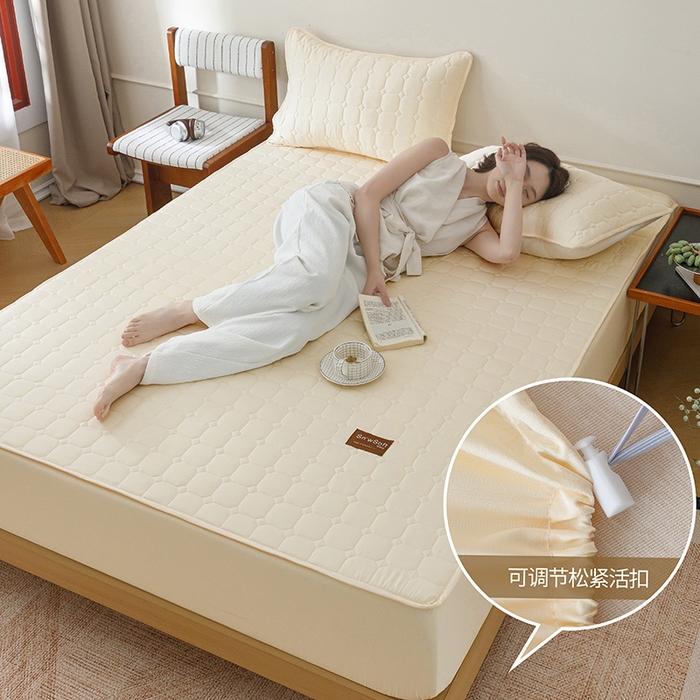 91家纺网 家纺一手货源 找家纺 （总）胜权家纺 2026新款A类雪融丝凉感夹棉床笠可调节松紧活扣凉席