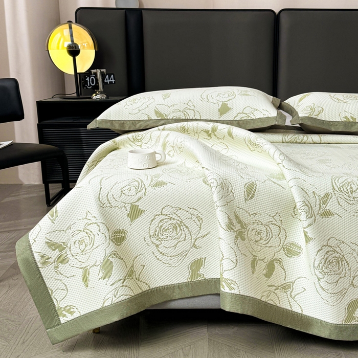 91家纺网 家纺一手货源 找家纺 凯罗 2026新款凉豆豆简约时尚风凉感豆豆凉席床席床笠-床席款 曼塔玫瑰-碧绿