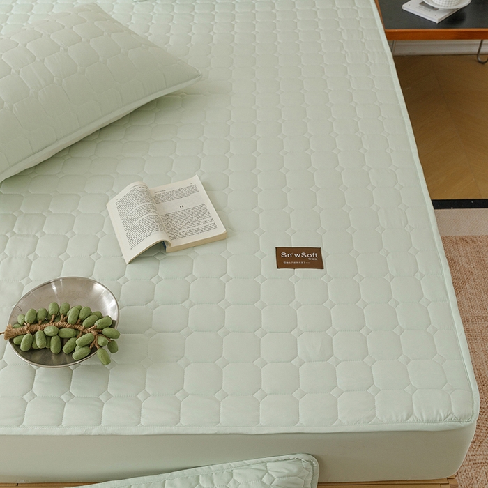 91家纺网 家纺一手货源 找家纺 胜权家纺 2026新款A类雪融丝凉感夹棉床笠可调节松紧活扣凉席 雪融丝-奶昔绿