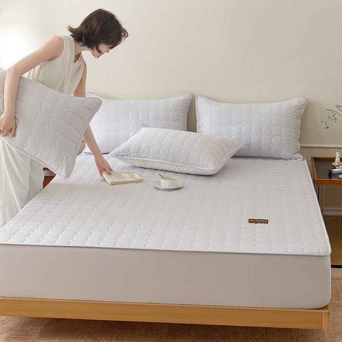 91家纺网 家纺一手货源 找家纺 胜权家纺 2026新款A类雪融丝凉感夹棉床笠可调节松紧活扣凉席 雪融丝-洛洛灰