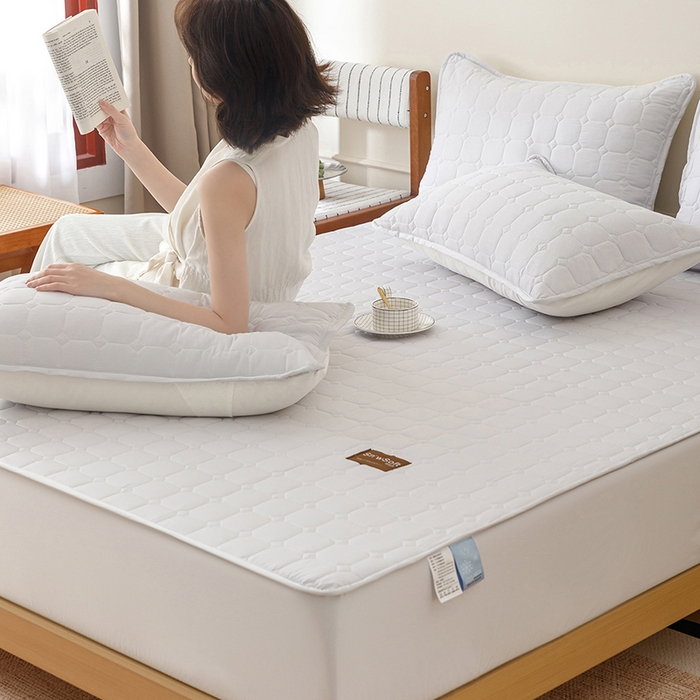 91家纺网 家纺一手货源 找家纺 胜权家纺 2026新款A类雪融丝凉感夹棉床笠可调节松紧活扣凉席 雪融丝-洛洛灰