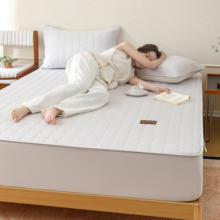 91家纺网 家纺一手货源 找家纺 胜权家纺 2026新款A类雪融丝凉感夹棉床笠可调节松紧活扣凉席 雪融丝-洛洛灰