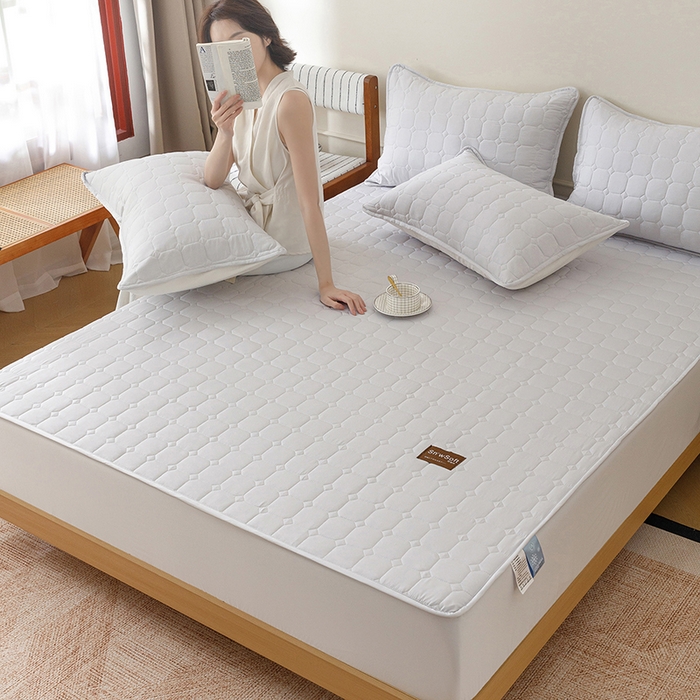 91家纺网 家纺一手货源 找家纺 胜权家纺 2026新款A类雪融丝凉感夹棉床笠可调节松紧活扣凉席 雪融丝-洛洛灰