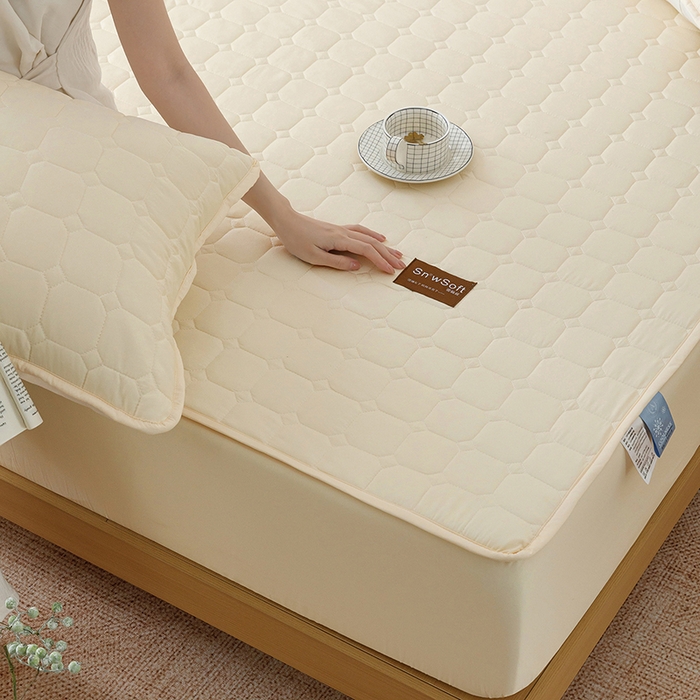 91家纺网 家纺一手货源 找家纺 胜权家纺 2026新款A类雪融丝凉感夹棉床笠可调节松紧活扣凉席 雪融丝-东方黄