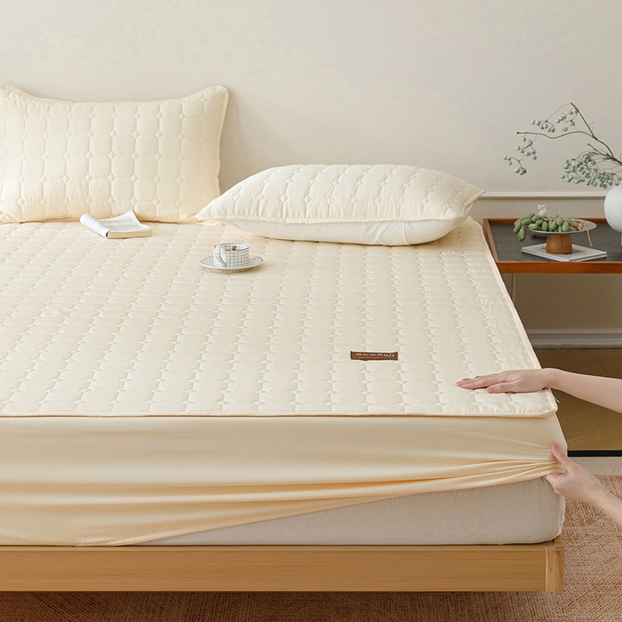 91家纺网 家纺一手货源 找家纺 胜权家纺 2026新款A类雪融丝凉感夹棉床笠可调节松紧活扣凉席 雪融丝-东方黄