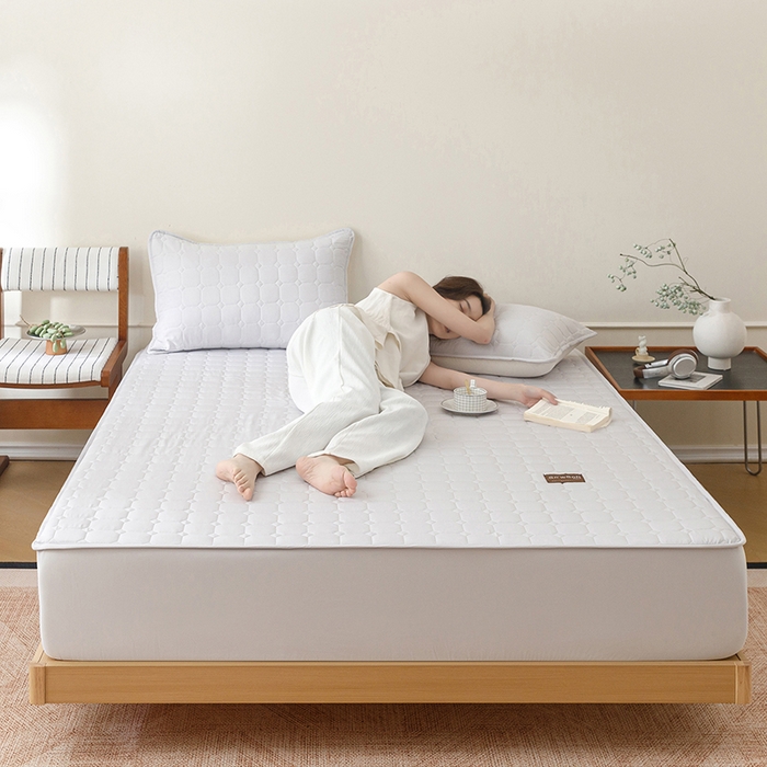 91家纺网 家纺一手货源 找家纺 胜权家纺 2026新款A类雪融丝凉感夹棉床笠可调节松紧活扣凉席 雪融丝-洛洛灰