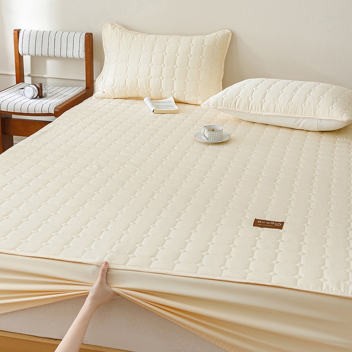 91家纺网 家纺一手货源 找家纺 胜权家纺 2026新款A类雪融丝凉感夹棉床笠可调节松紧活扣凉席 雪融丝-东方黄